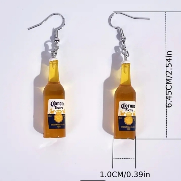 FUN/SUMMER CORONA SMALL BEER BOTTLE DANGLE EARRINGS NWOT - Picture 3 of 6